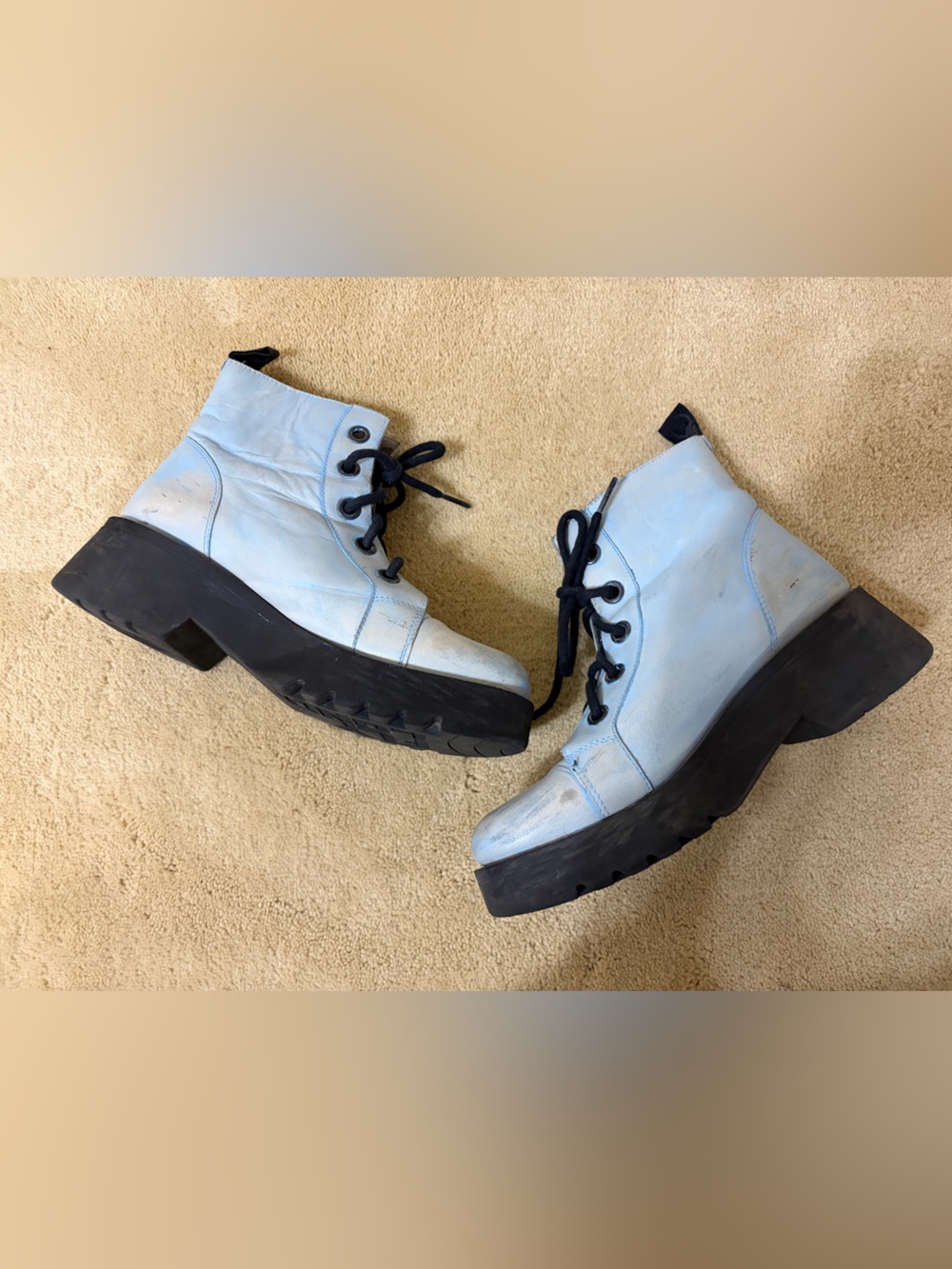 Fly London Pale Blue Lace-Up Platform Boots with Black Soles| size 38